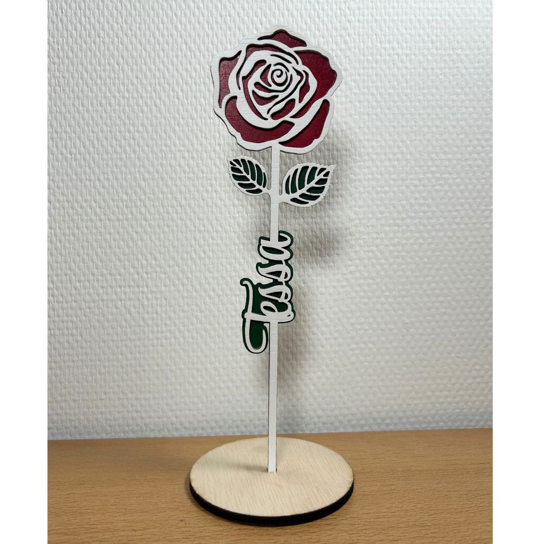 Houten Roos met Naam | Gepersonaliseerd Cadeau