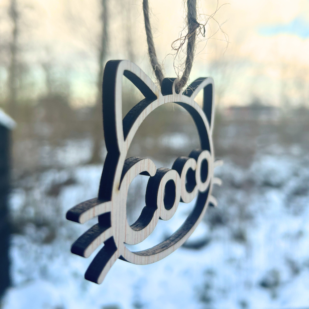 Houten Kattenornament met Naam | Gepersonaliseerde Hanger