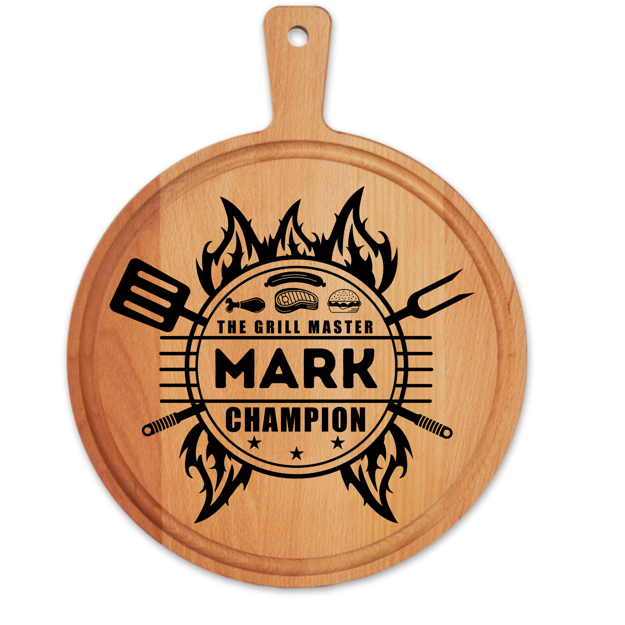 BBQ Borrelplank Ø 30 cm – Gepersonaliseerd met Naam