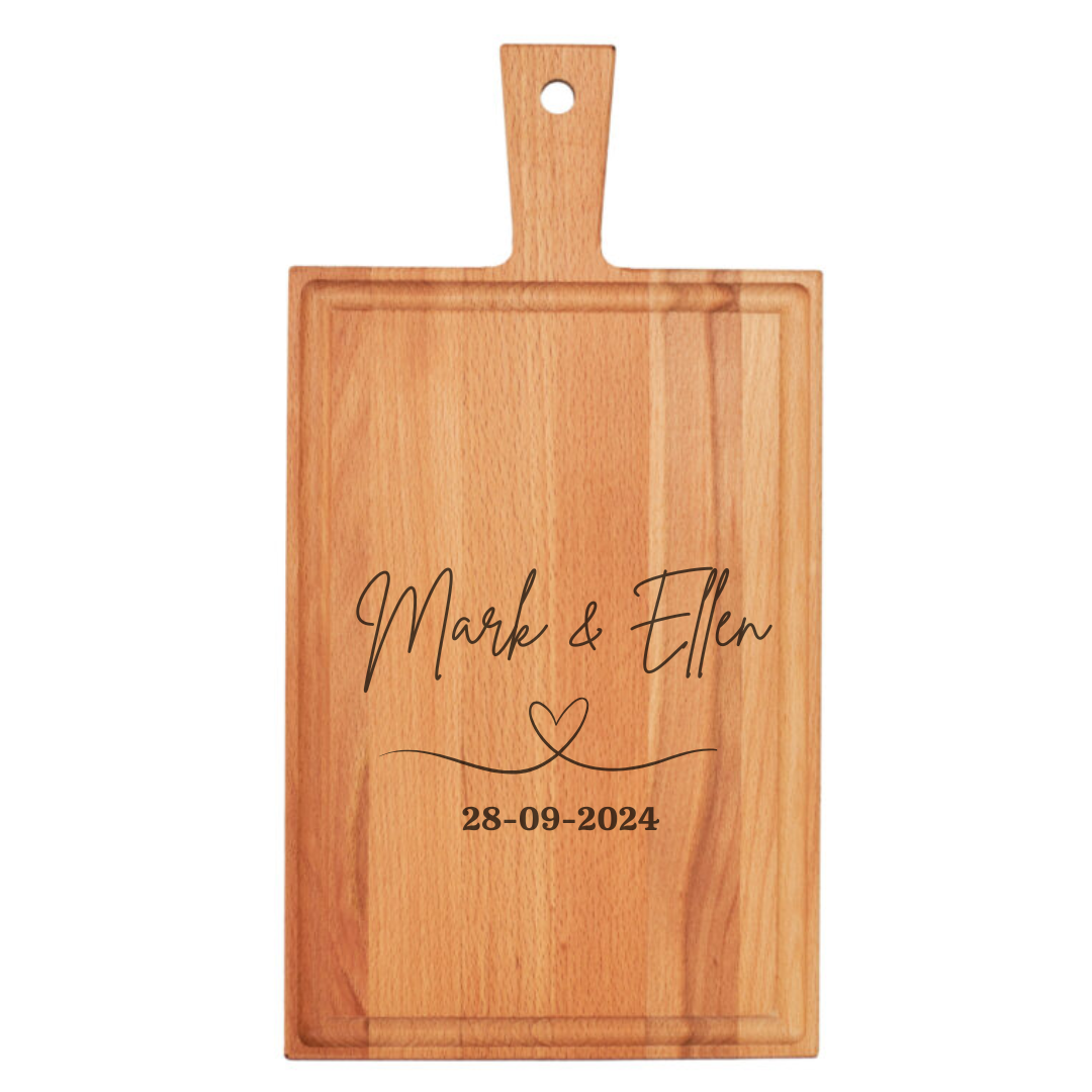 Borrelplank Bruiloft 38 x 20 cm – Namen met Hartje