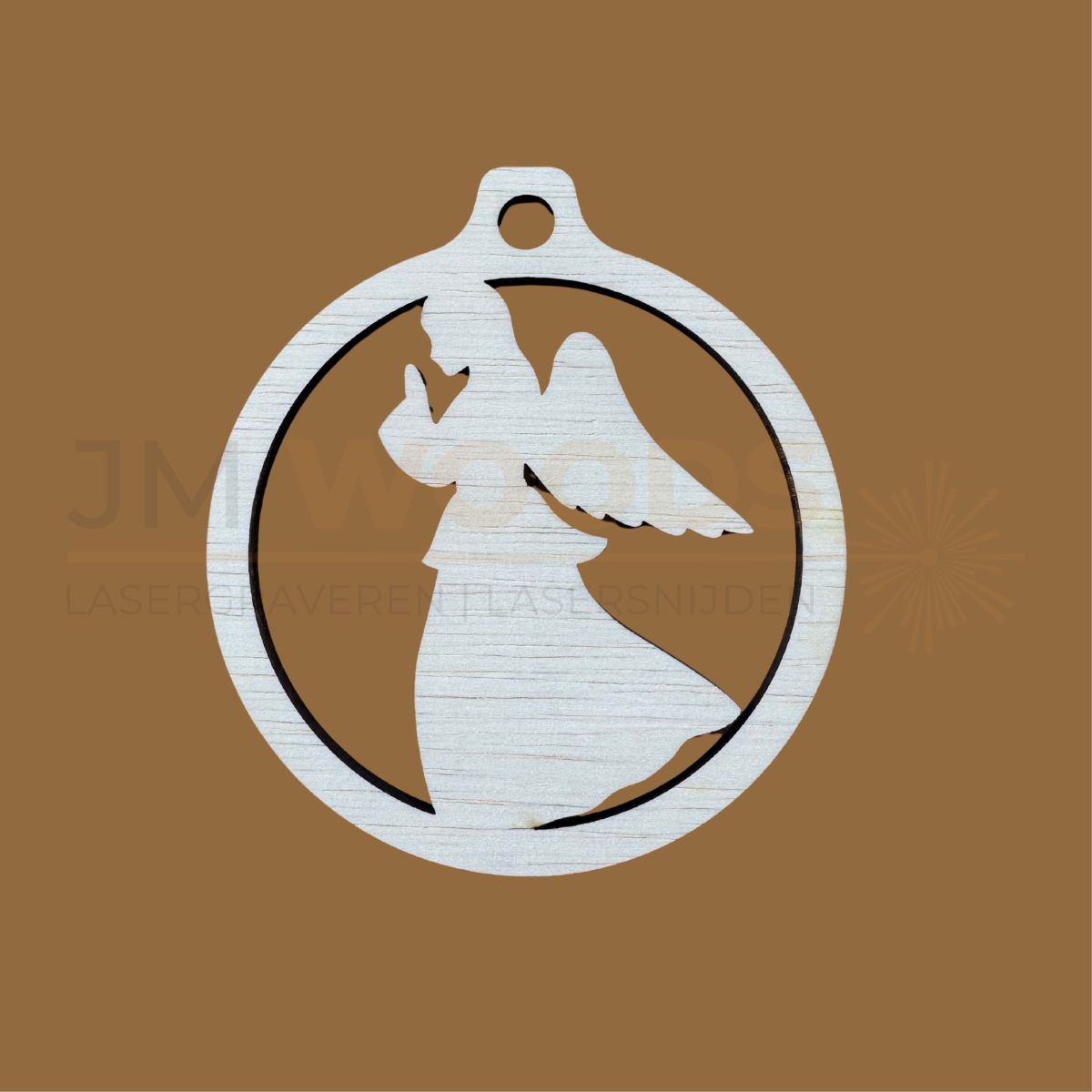 Houten Kerstbal met Engel | Kersthanger