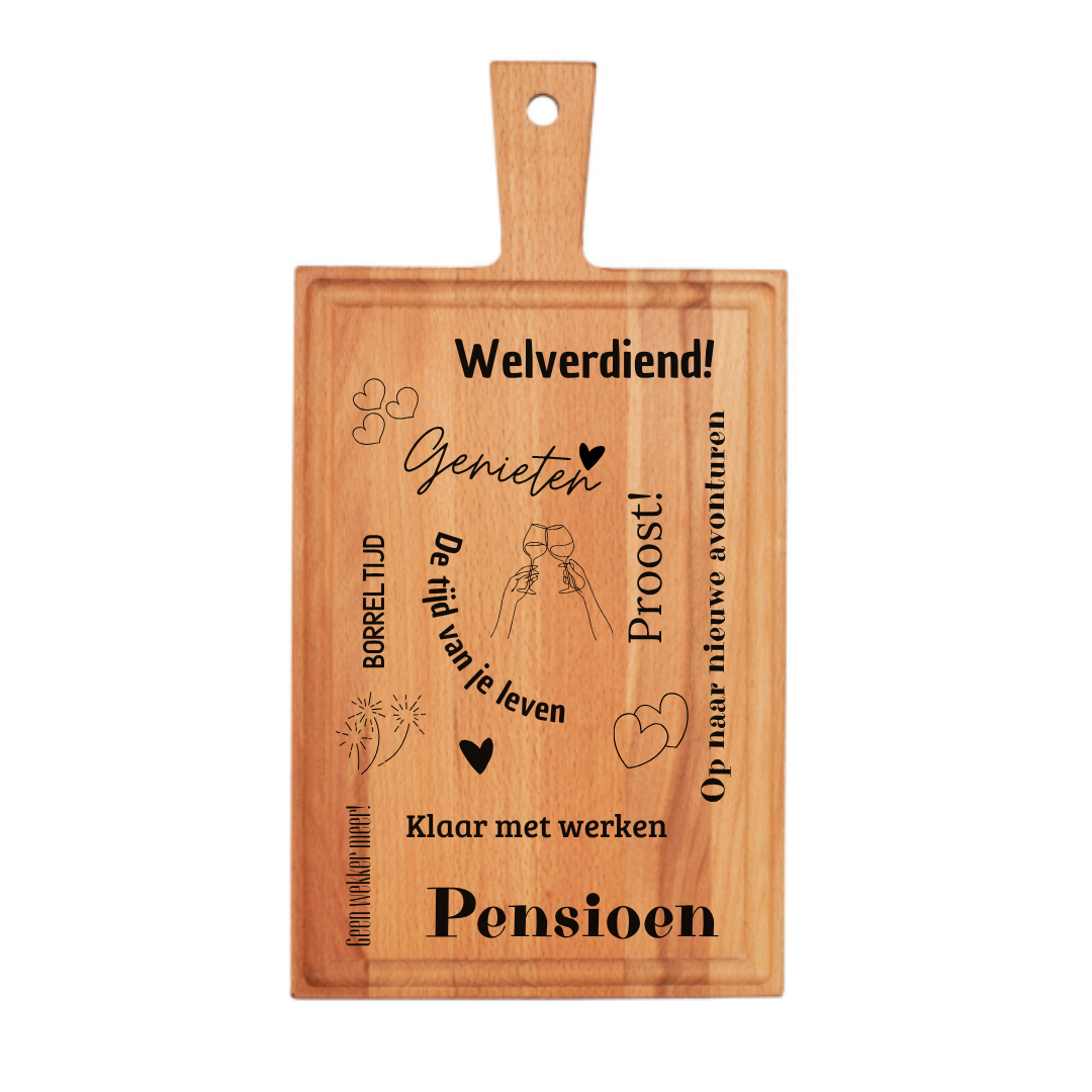 Pensioen Borrelplank 38 x 20 cm – Welverdiend!