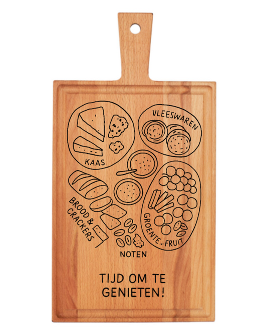 Borrelplank Rechthoek 38 x 20 cm met Luxe Sapgleuf | Tijd om te Genieten | Pensioen