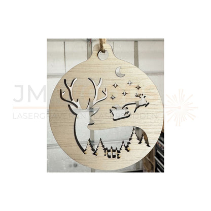 Kerstbal met rendier in maanlicht - Houten kersthanger