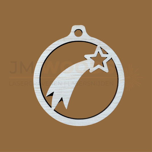 Kerstbal met vallende ster  - Houten kersthanger