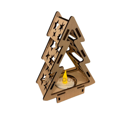 Unieke Houten Kerstboom met LED Theelicht – Handgemaakt