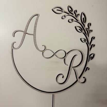 Houten Taarttopper | Voorletters met Infinityteken