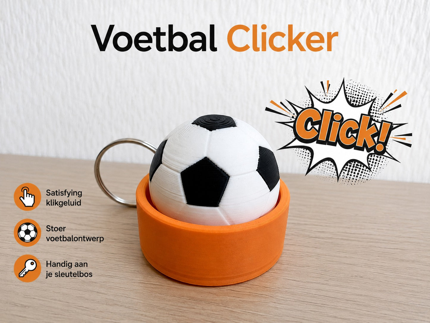 Voetbal Clicker Sleutelhanger Oranje – Fidget Speelgoed voor Voetbalfans