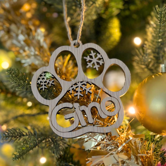 Hondenpoot met Naam en Sneeuwvlokken - Gepersonaliseerde houten hondenpoot met sneeuwvlokken